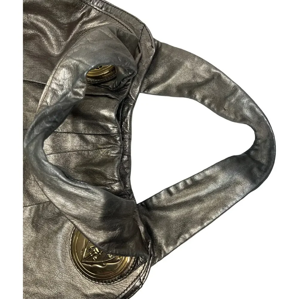 Gucci Metallic Pleated Leather Hysteria Hobo Bag Gold Crest Large 197016 Italy